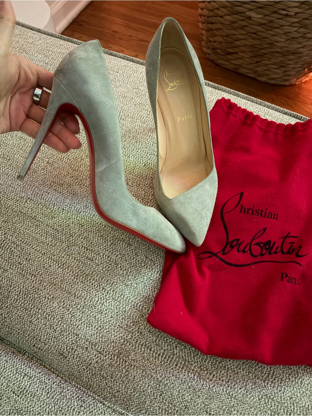 Christian Louboutin Grey Suede Pointed Toe Pumps - Picture 3 of 9